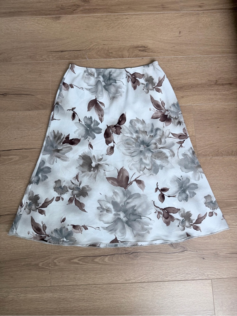 Vintage 90s Floral A-Line Skirt White & Gray Size S
